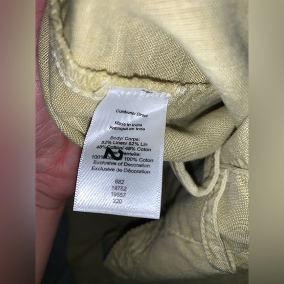 Coldwater Creek Tan khaki linen Pants with Lace Detail trim size cropped lounge - Picture 5 of 8